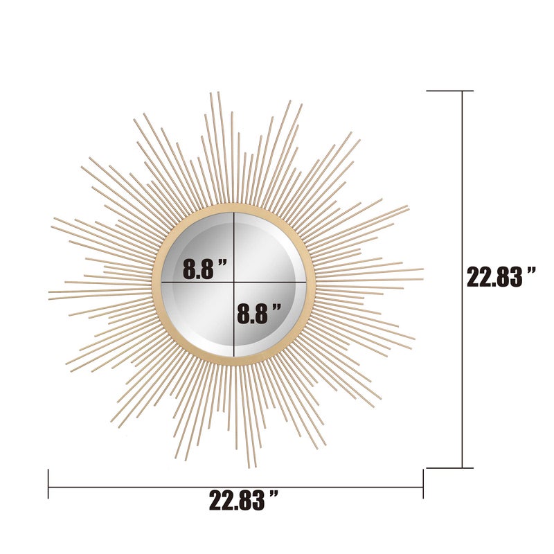 Stonebriar Round 23" Antique Gold Metal Starburst Hanging Wall Mirror with Attached Mounting Bracket, Decorative Decor for the Living Room, Bedroom, Bathroom, Hallway, and Entryway - Image 3